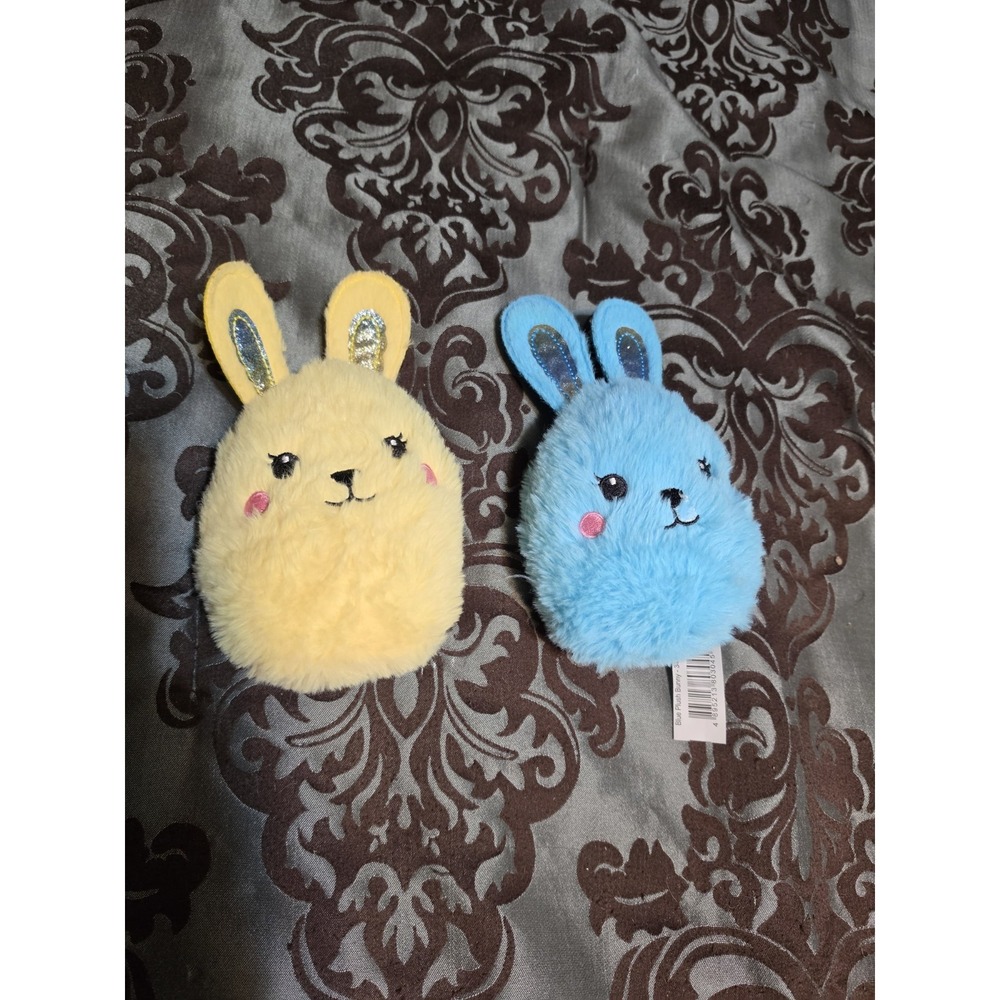 Set Of 2 Round Bunny Plushies Yellow‎ & Blue